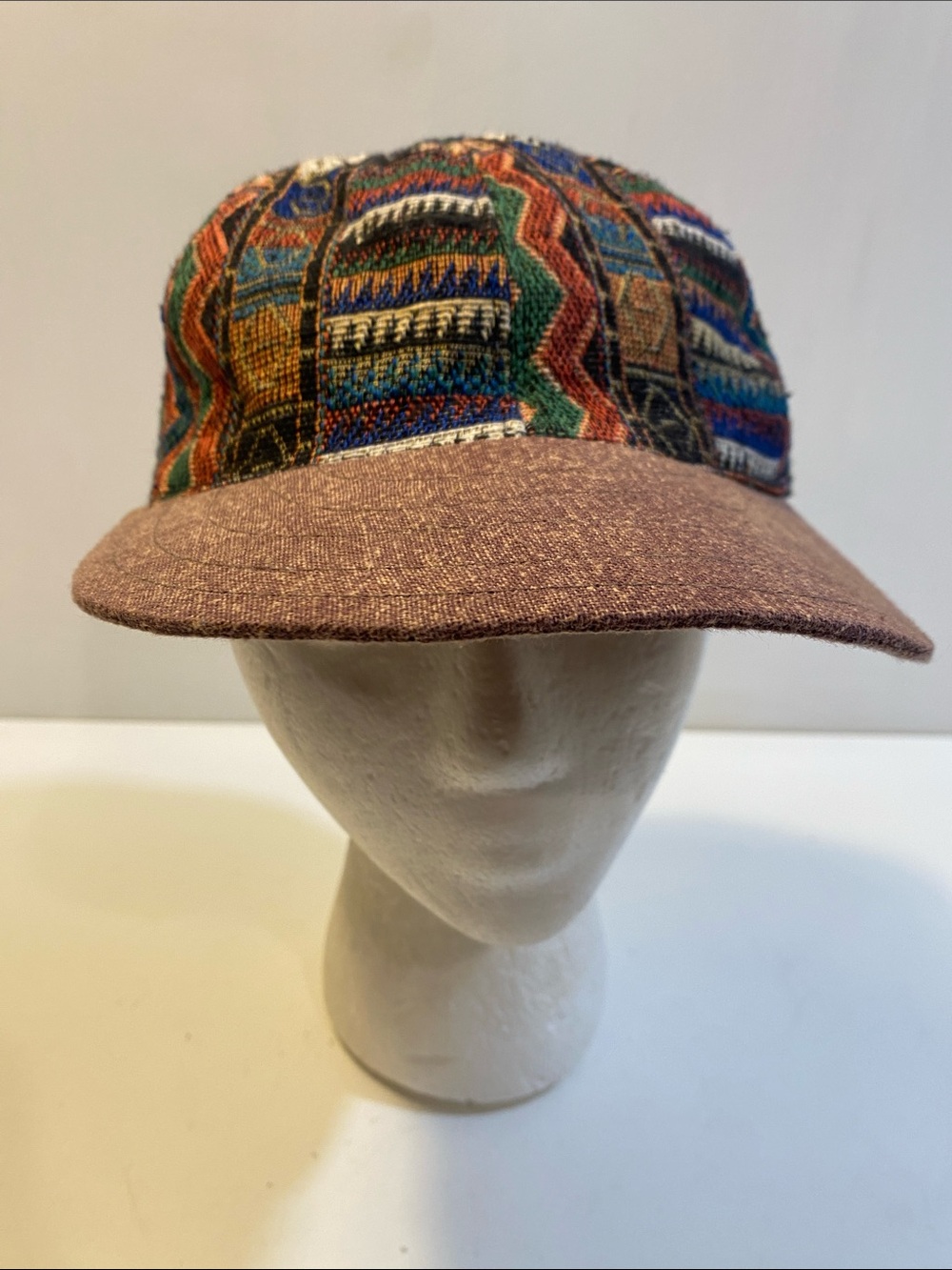 Multicolor Patterned Boho Cotton Cap with Brown Visor Adjustable